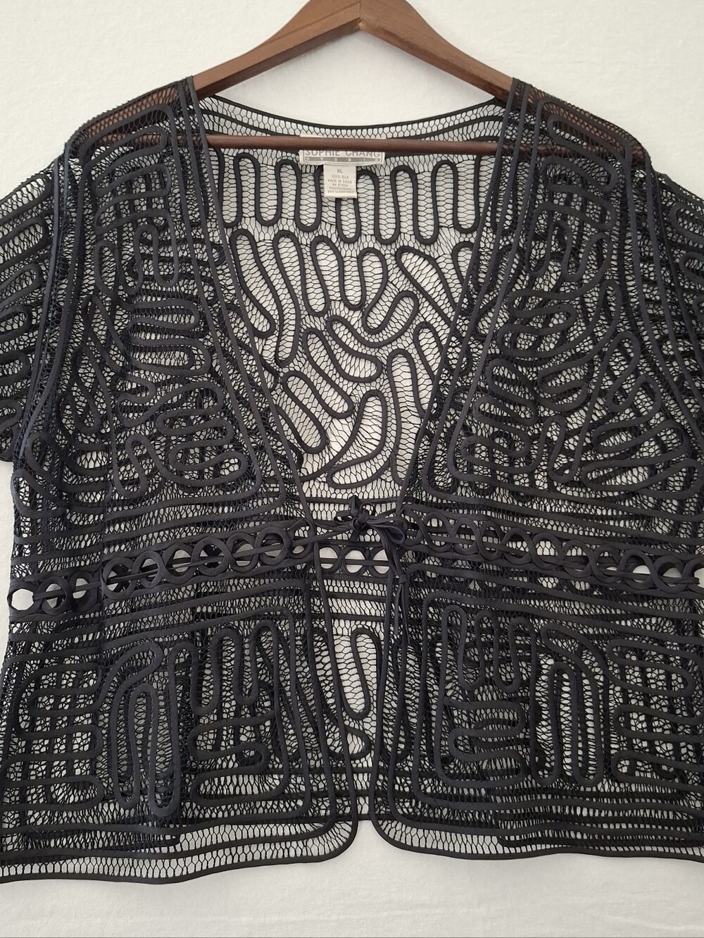 Vintage Sophie Chang Studio 100% Silk Soutache Mesh Bolero/Shrug Black XL